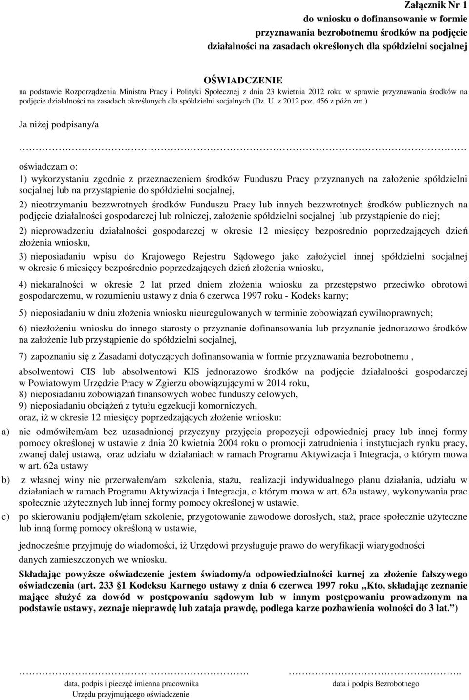 456 z późn.zm.) Ja niżej podpisany/a.