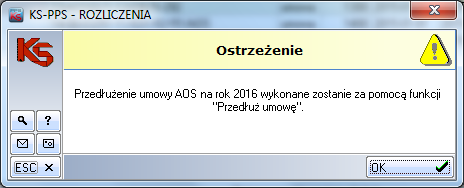 Rys. 1.2. Przedłużanie umowy Dotychczasowa funkcja Przedłuż umowę AOS, od 2016 roku została wyłączona i zastąpioną funkcją Przedłuż umowę zgodnie z komunikatem. Rys. 1.3.