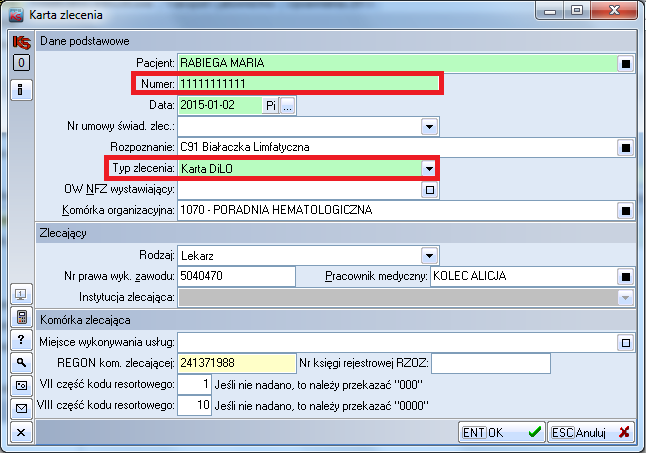 2. PAKIET ONKOLOGICZNY Rejestracja świadczeń dla osób objętych leczeniem onkologicznym wymaga zarejestrowania karty Diagnostyki i Leczenia Onkologicznego (DiLO). Karta jest dokumentem papierowym.