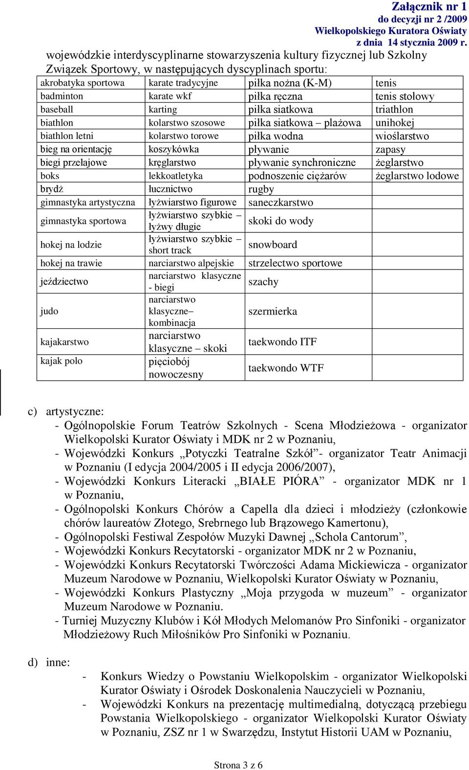 wioślarstwo bieg na orientację koszykówka pływanie zapasy biegi przełajowe kręglarstwo pływanie synchroniczne żeglarstwo boks lekkoatletyka podnoszenie ciężarów żeglarstwo lodowe brydż łucznictwo