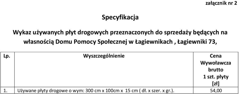 Łagiewniki 73, Lp. Wyszczególnienie Cena Wywławcza brutt 1 szt.