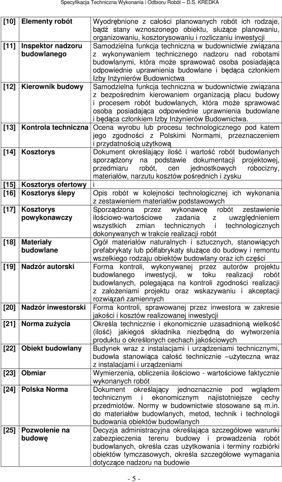 budowlane i będąca członkiem Izby Inżynierów Budownictwa [12] Kierownik budowy Samodzielna funkcja techniczna w budownictwie związana z bezpośrednim kierowaniem organizacją placu budowy i procesem