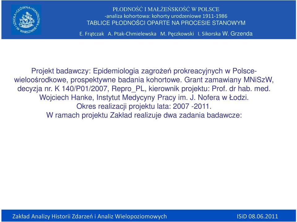 K 140/P01/2007, Repro_PL, kierownik projektu: Prof. dr hab. med.