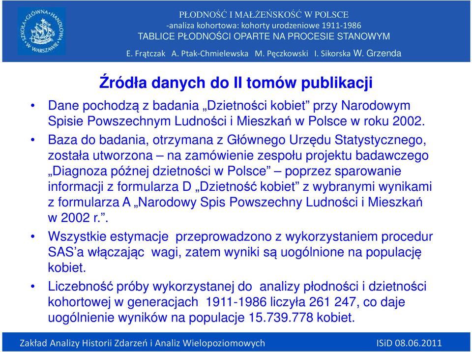 formularza D Dzietność kobiet z wybranymi wynikami z formularza A Narodowy Spis Powszechny Ludności i Mieszkań w 2002 r.