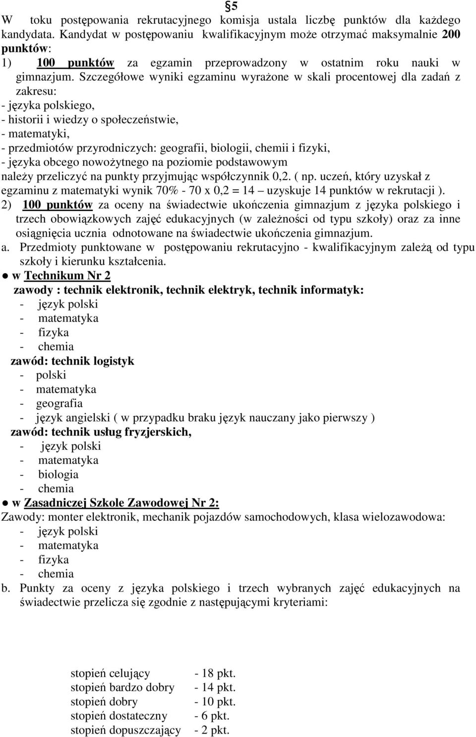 Szczegółowe wyniki egzaminu wyrażone w skali procentowej dla zadań z zakresu: - języka polskiego, - historii i wiedzy o społeczeństwie, - matematyki, - przedmiotów przyrodniczych: geografii,