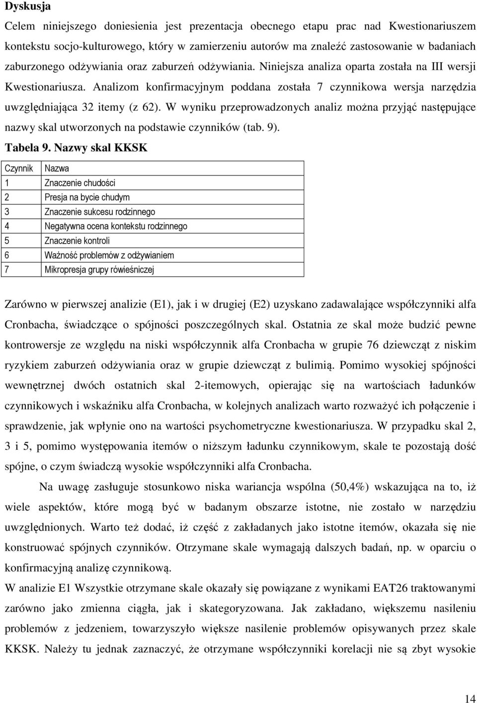 Analizom konfirmacyjnym poddana została 7 czynnikowa wersja narzędzia uwzględniająca 32 itemy (z 62).