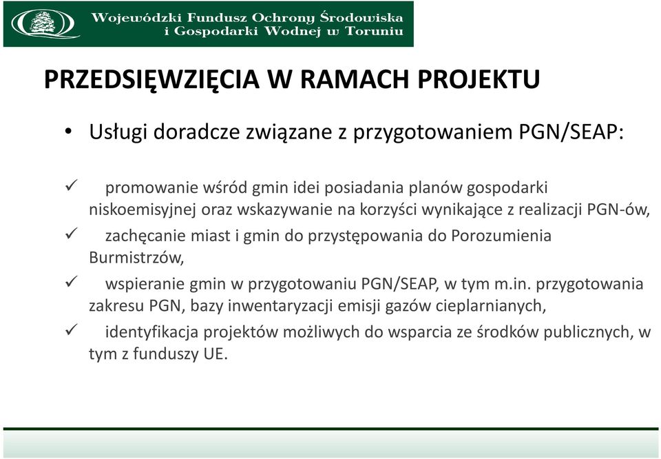 przystępowania do Porozumienia Burmistrzów, wspieranie gmin 