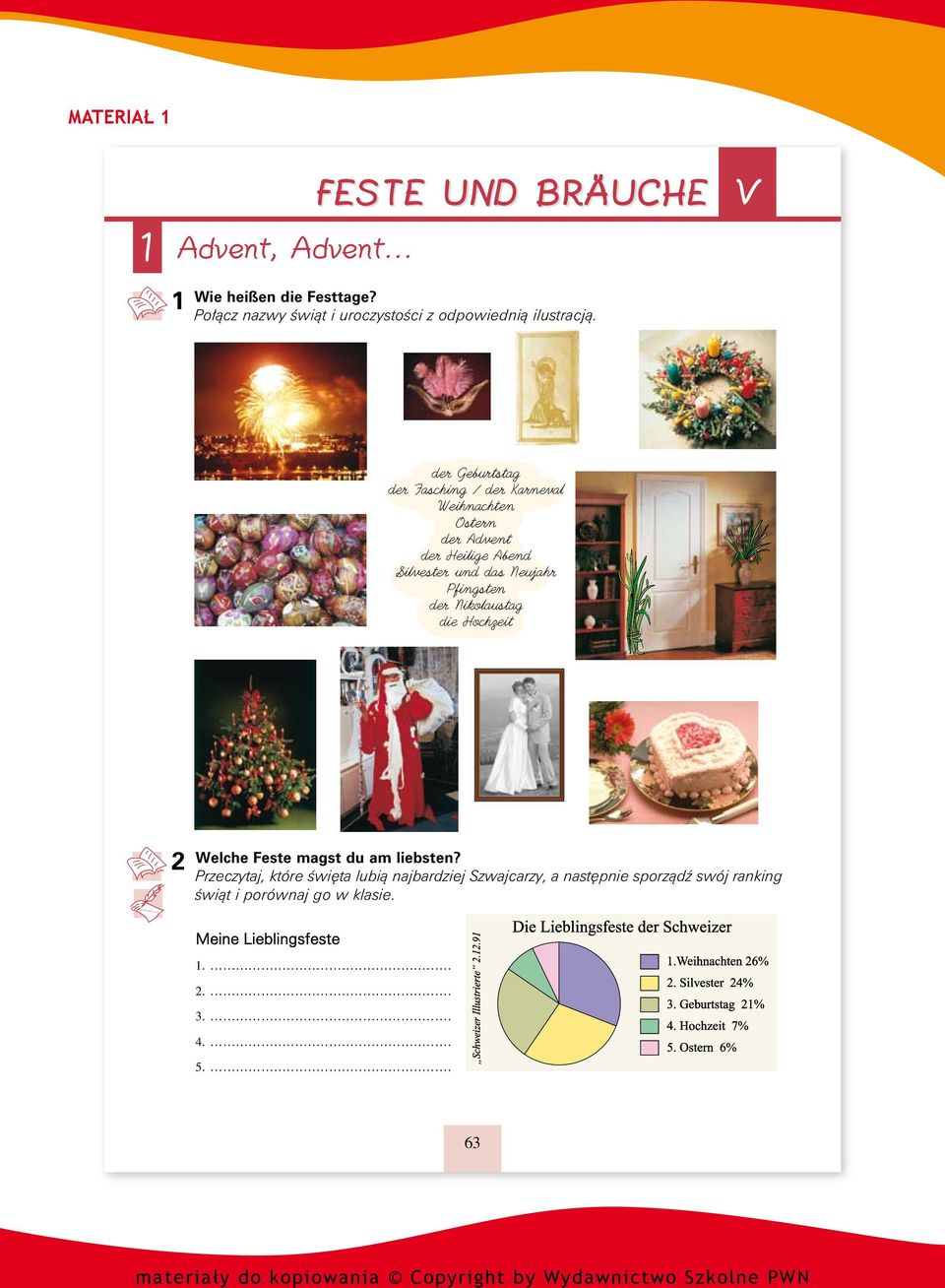 V der Geburtstag der Fasching / der Karneval Weihnachten Ostern der Advent der Heilige Abend Silvester und das Neujahr Pfingsten der