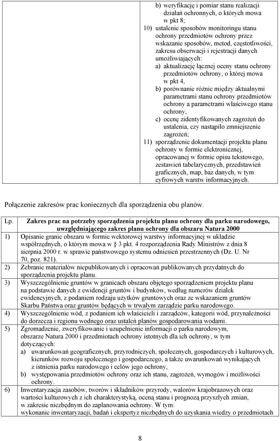 parametrami stanu ochrony przedmiotów ochrony a parametrami właściwego stanu ochrony, c) ocenę zidentyfikowanych zagrożeń do ustalenia, czy nastąpiło zmniejszenie zagrożeń; 11) sporządzenie