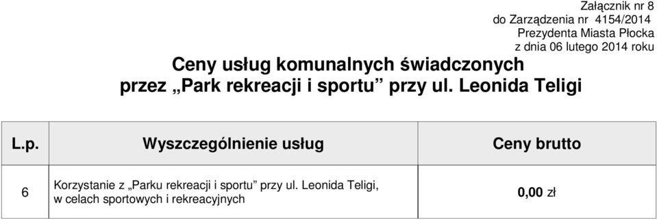 ul. Leonida Teligi 6 Korzystanie z Parku rekreacji i sportu