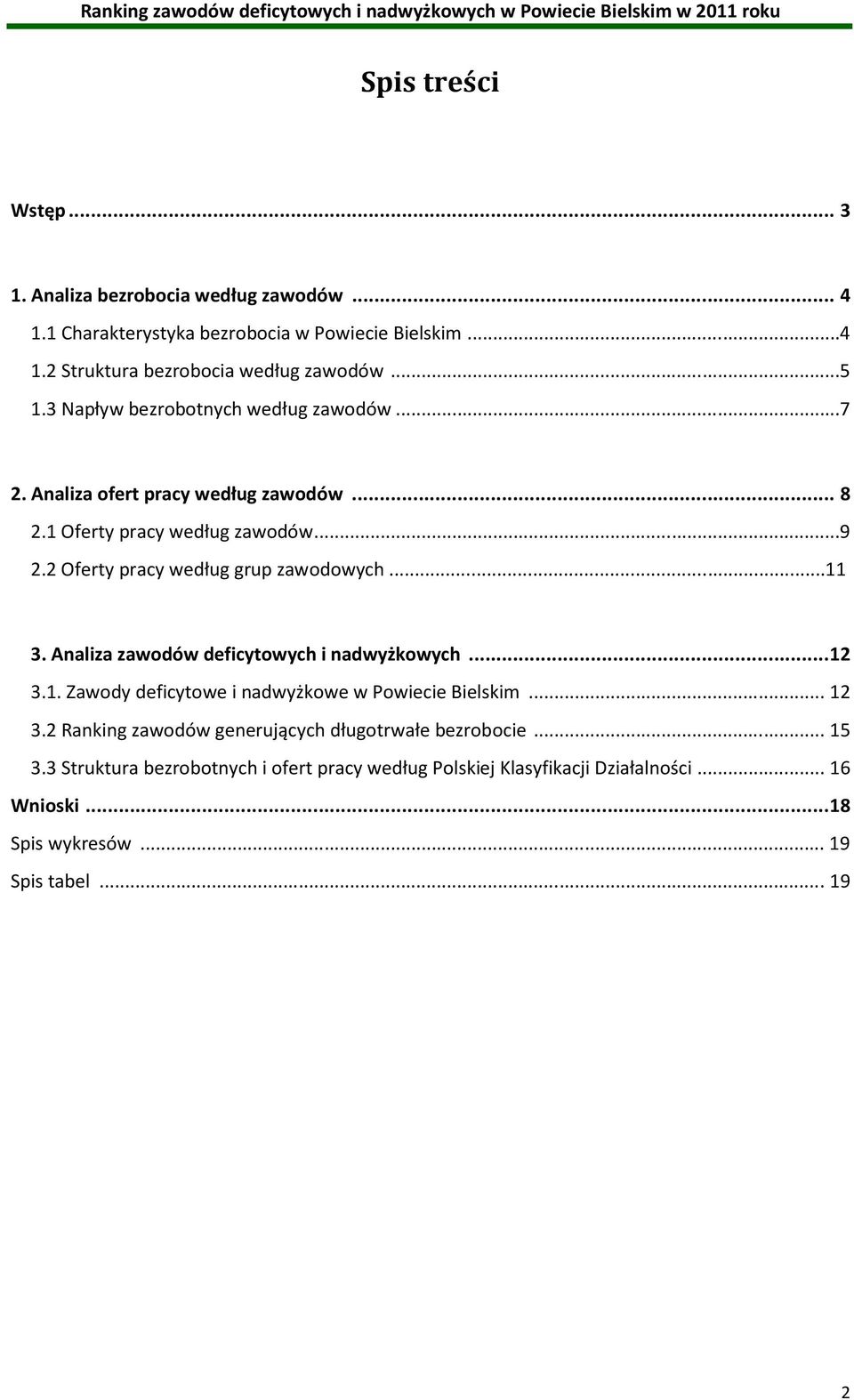 2 Oferty pracy według grup zawodowych...11 3. Analiza zawodów deficytowych i nadwyżkowych... 12 3.1. Zawody deficytowe i nadwyżkowe w Powiecie Bielskim... 12 3.2 Ranking zawodów generujących długotrwałe bezrobocie.