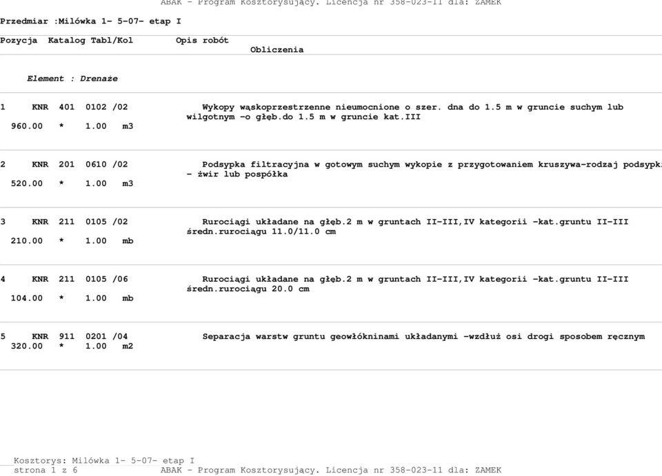 00 m3 3 KNR 211 0105 /02 Rurociągi układane na głęb.2 m w gruntach II-III,IV kategorii -kat.gruntu II-III średn.rurociągu 11.0/11.0 cm 210.00 * 1.