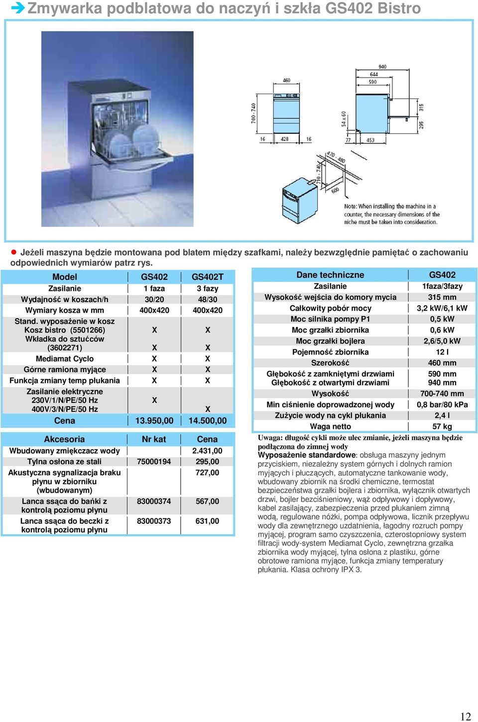Całkowity pobór mocy 3,2 kw/6,1 kw Stand.