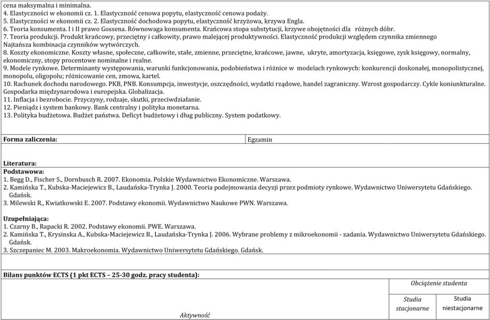 7. Teoria produkcji. Produkt krańcowy, przeciętny i całkowity, prawo malejącej produktywności. Elastyczność produkcji względem czynnika zmiennego Najtańsza kombinacja czynników wytwórczych. 8.