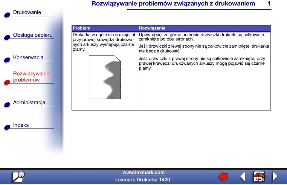 Jeśli drzwiczki z lewej strony nie są całkowicie zamknięte, drukarka nie będzie drukować.