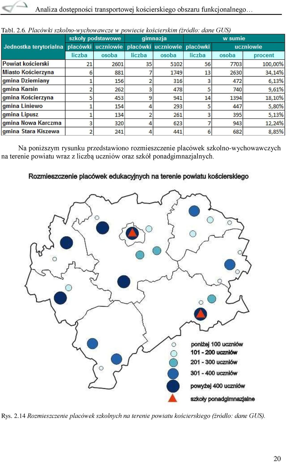rysunku przedstawiono rozmieszczenie placówek szkolno-wychowawczych na terenie