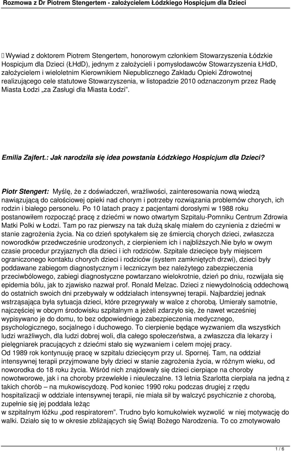 : Jak narodziła się idea powstania Łódzkiego Hospicjum dla Dzieci?