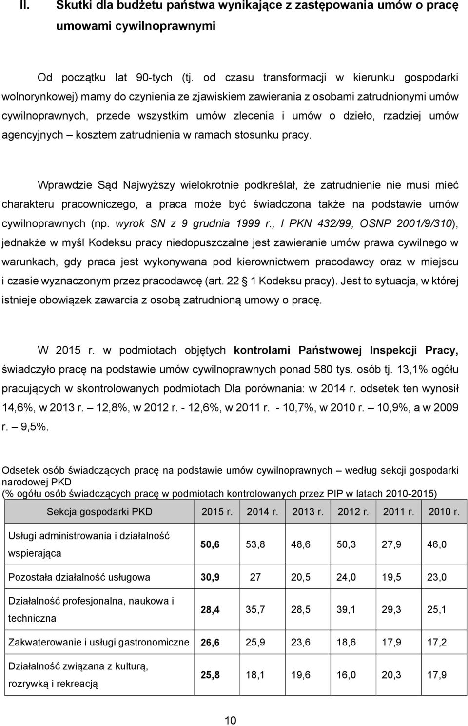 rzadziej umów agencyjnych kosztem zatrudnienia w ramach stosunku pracy.