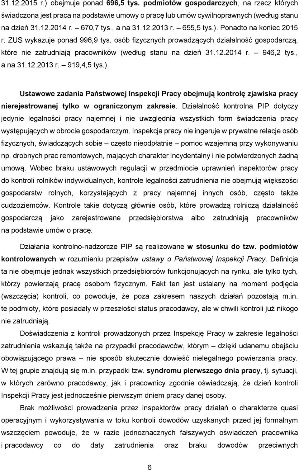 osób fizycznych prowadzących działalność gospodarczą, które nie zatrudniają pracowników (według stanu na dzień 31.12.2014 r. 946,2 tys., a na 31.12.2013 r. 919,4,5 tys.).