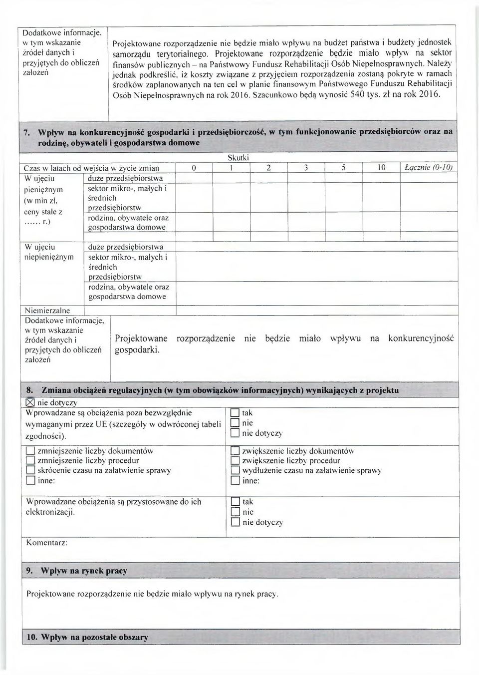 Należy jednak podkreślić, iż koszty związane z przyjęciem rozporządzenia zostaną pokryte w ramach środków zaplanowanych na ten cel w planie finansowym Państwowego Funduszu Rehabilitacji Osób