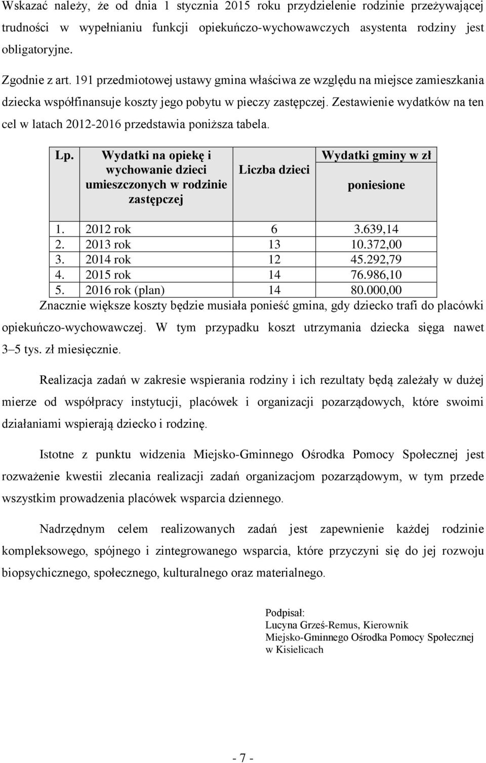 Zestawienie wydatków na ten cel w latach 2012-2016 przedstawia poniższa tabela. Lp.