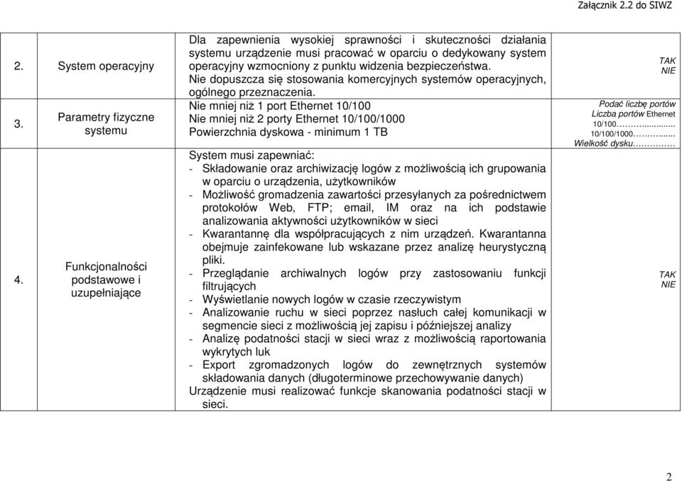 operacyjny wzmocniony z punktu widzenia bezpieczeństwa. Nie dopuszcza się stosowania komercyjnych systemów operacyjnych, ogólnego przeznaczenia.