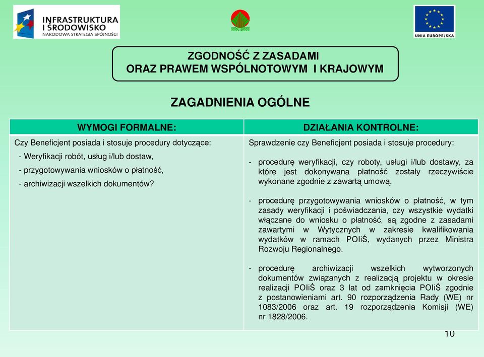 DZIAŁANIA KONTROLNE: Sprawdzenie czy Beneficjent posiada i stosuje procedury: - procedurę weryfikacji, czy roboty, usługi i/lub dostawy, za które jest dokonywana płatność zostały rzeczywiście