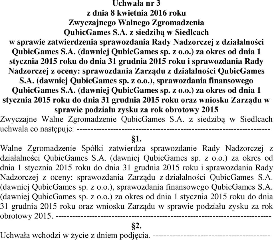 A. (dawniej QubicGames sp. z o.