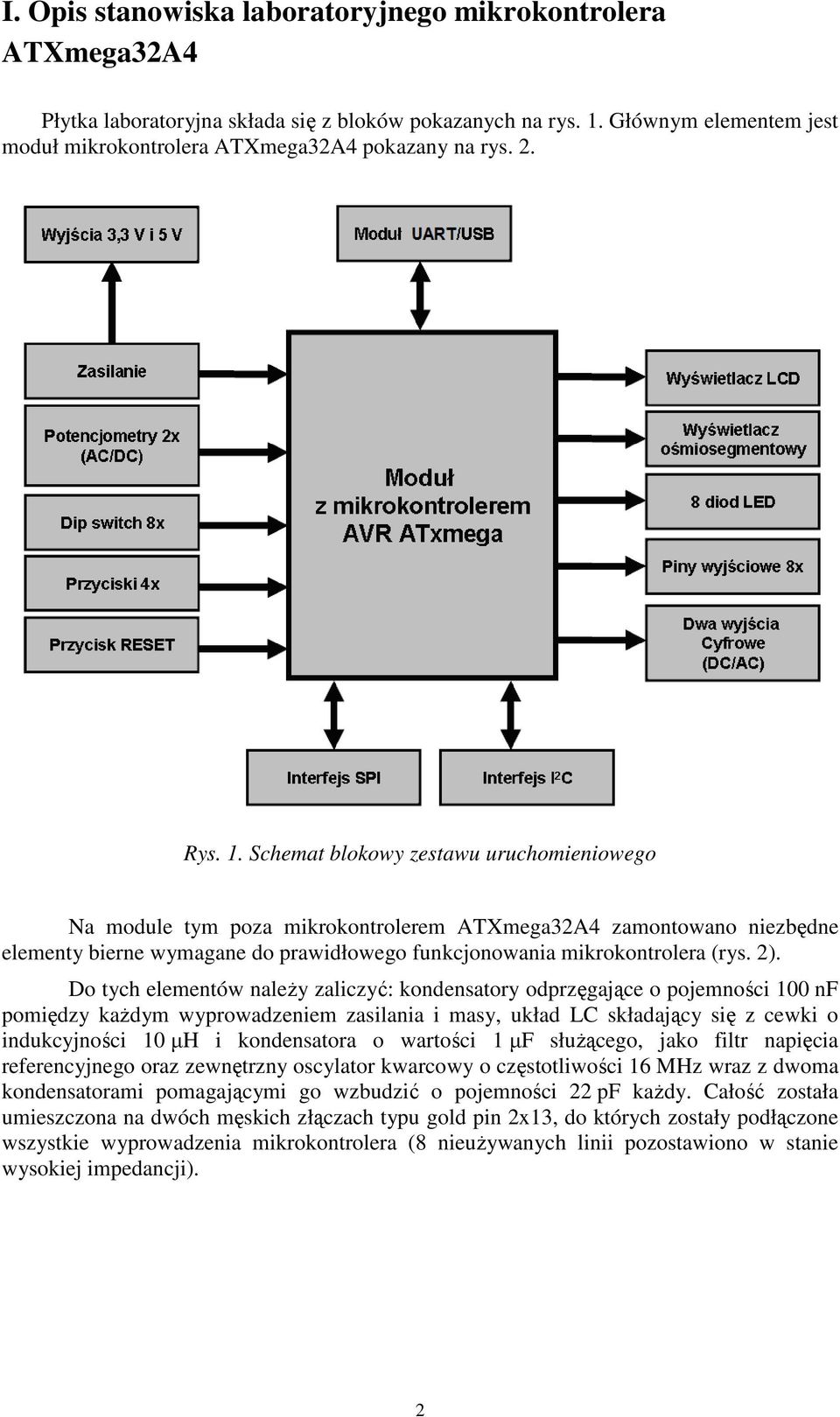 2). Do tych elementów należy zaliczyć: kondensatory odprzęgające o pojemności 100 nf pomiędzy każdym wyprowadzeniem zasilania i masy, układ LC składający się z cewki o indukcyjności 10 µh i