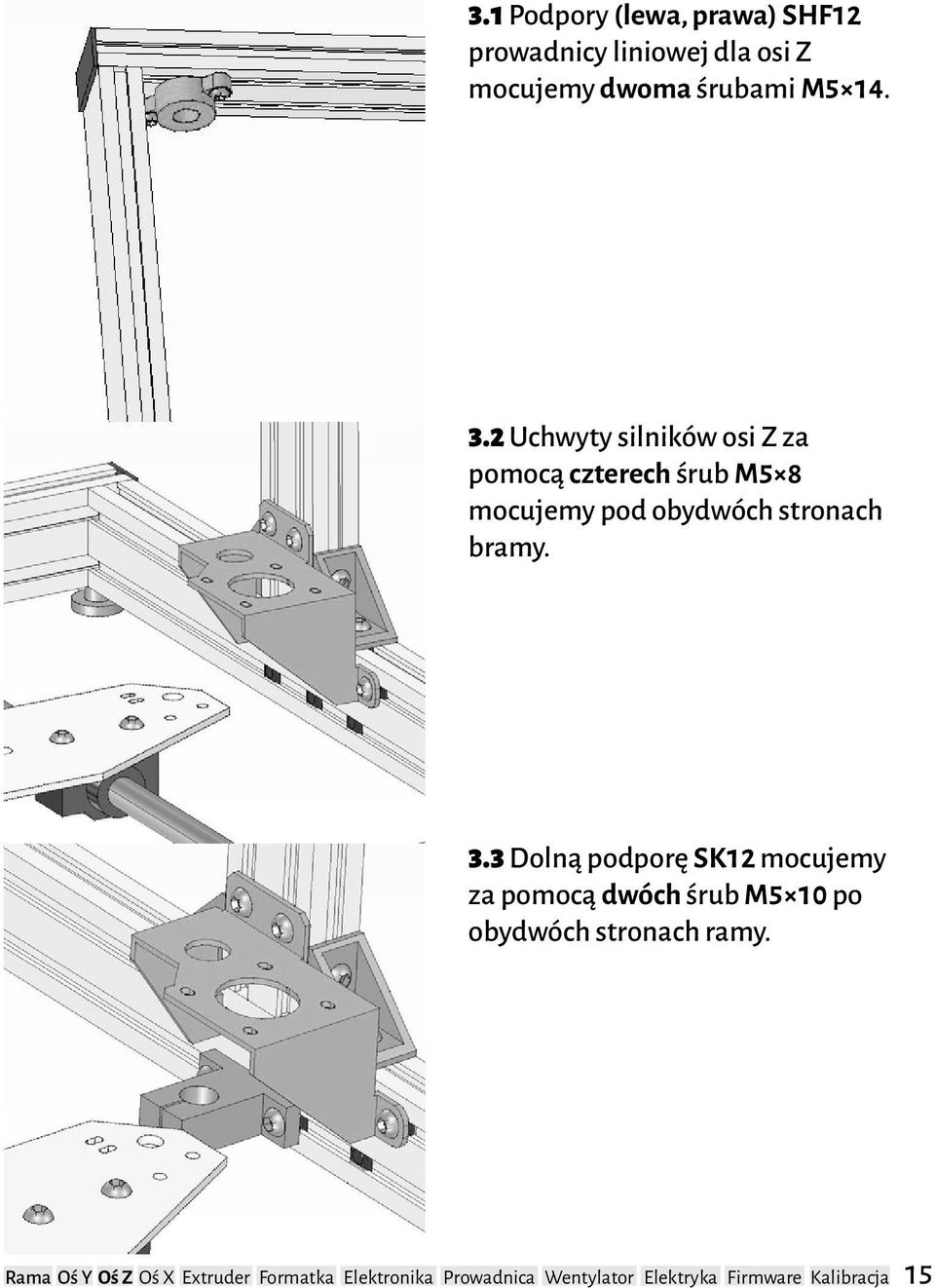 2 Uchwyty silników osi Z za pomocą czterech śrub M5 8 mocujemy pod