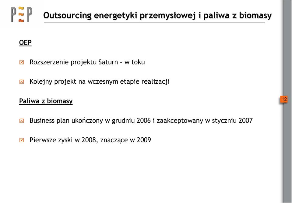 etapie realizacji Paliwa z biomasy 12 Business plan ukończony w