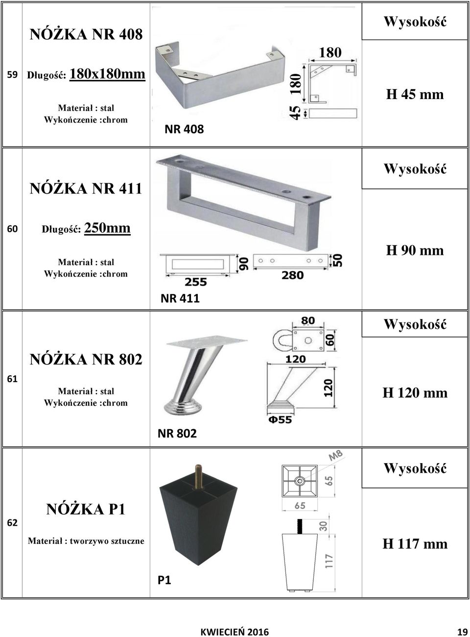 NR 802 62 NÓŻKA P1 Materiał :