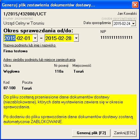 4.4 Generowanie nowego zestawienia dokumentów dostawy 1. Należy kliknąć na ikonę. 3.