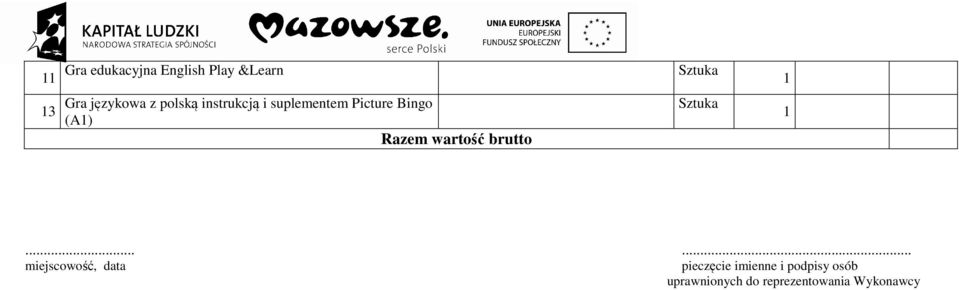 Razem wartość brutto.