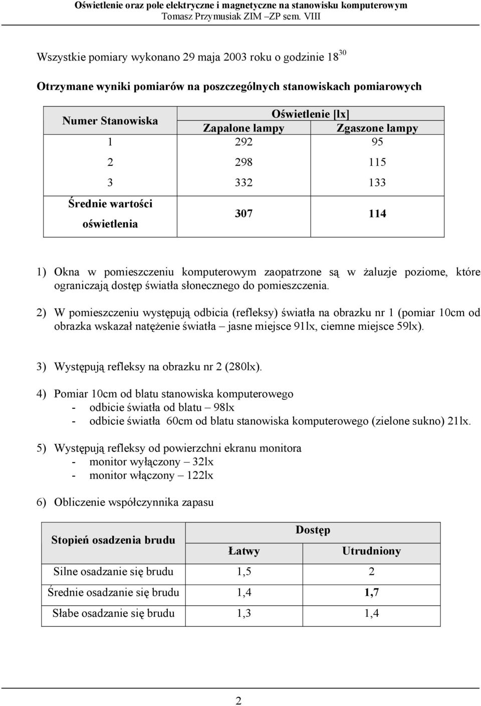 2) W pomieszczeniu występują odbicia (refleksy) światła na obrazku nr 1 (pomiar 10cm od obrazka wskazał natężenie światła jasne miejsce 91lx, ciemne miejsce 59lx).