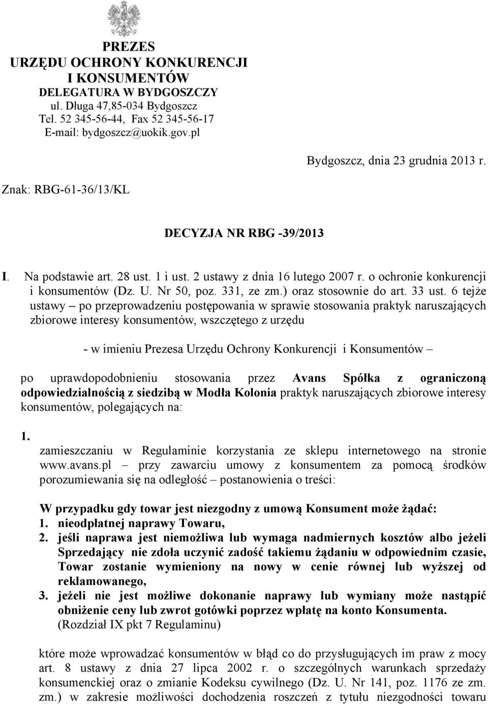 Nr 50, poz. 331, ze zm.) oraz stosownie do art. 33 ust.