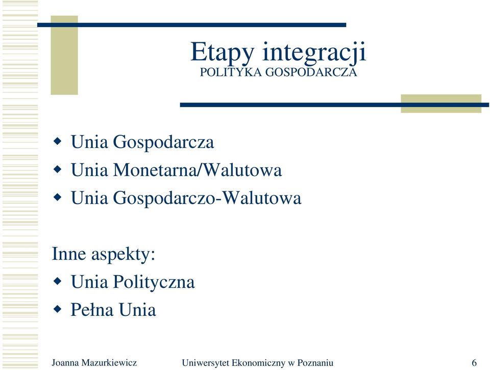 Gospodarczo-Walutowa Inne aspekty: Unia Polityczna