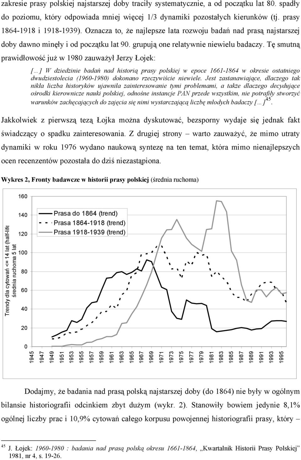 Tę smutną prawidłowość już w 1980 zauważył Jerzy Łojek: [ ] W dziedzinie badań nad historią prasy polskiej w epoce 1661-1864 w okresie ostatniego dwudziestolecia (1960-1980) dokonano rzeczywiście