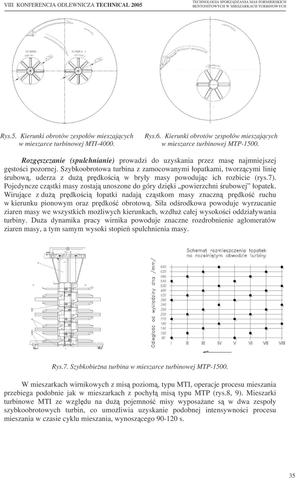 Szybkoobrotowa turbina z zamocowanymi łopatkami, tworzcymi lini rubow, uderza z du prdkoci w bryły masy powodujc ich rozbicie (rys.7).