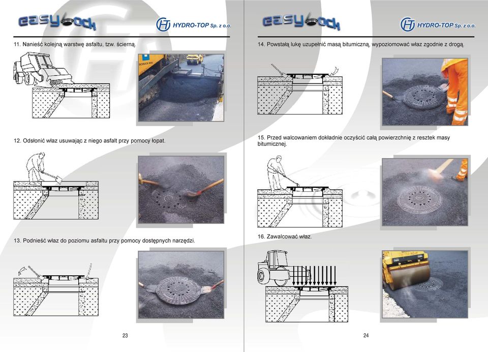 Odsłonić właz usuwając z niego asfalt przy pomocy łopat. 15.