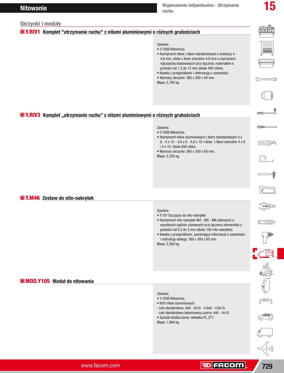 Y.RIV3 Komplet utrzymanie ruchu z nitami aluminiowymi o różnych grubościach