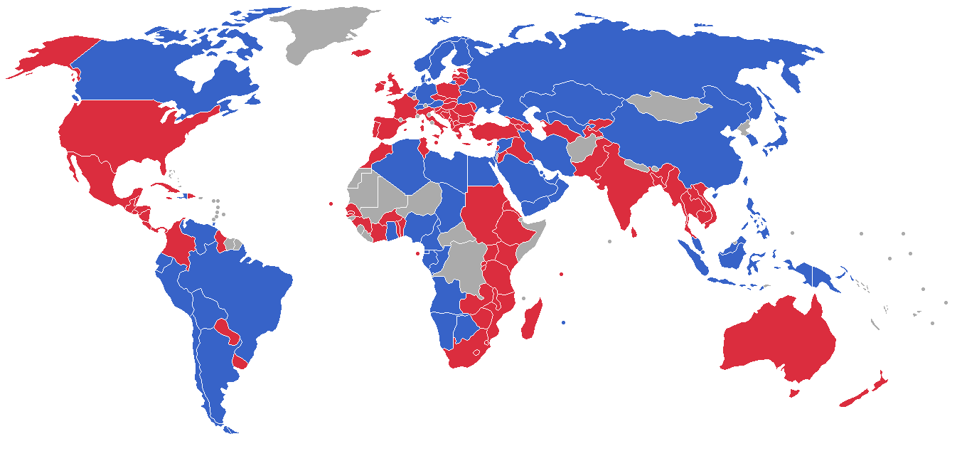 Bilans obrotów bieżących w poszczególnych krajach Kolorem niebieskim zaznaczono kraje z nadwyżką na rachunku obrotów bieżących ( bilans handlowy), zaś kolorem czerwonym - kraje z deficytem na tym