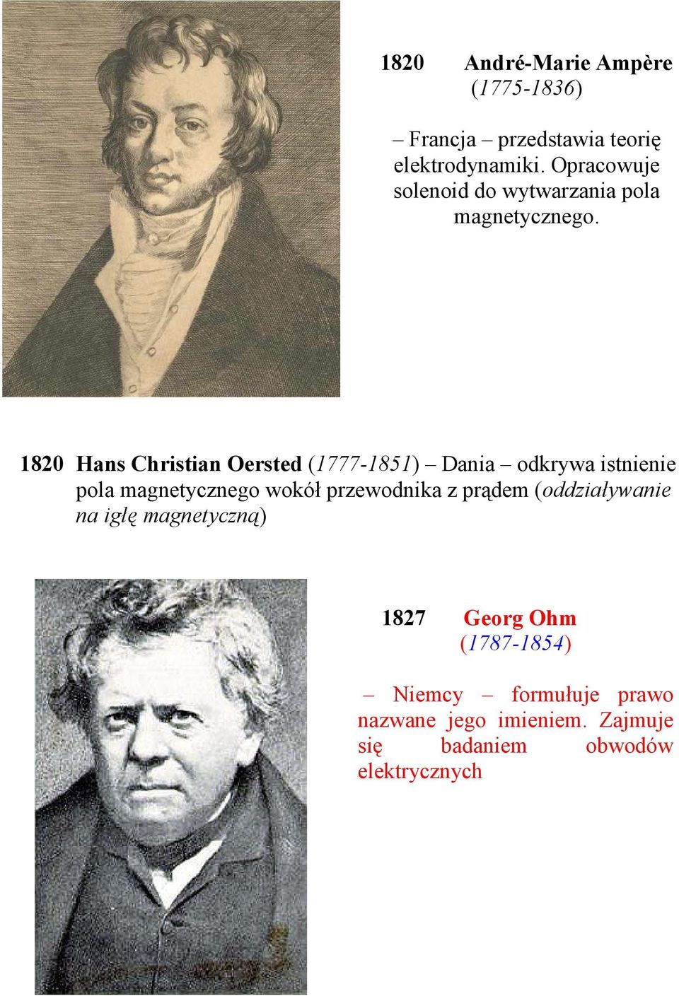 1820 Hans Christian Oersted (1777-1851) Dania odkrywa istnienie pola magnetycznego wokół