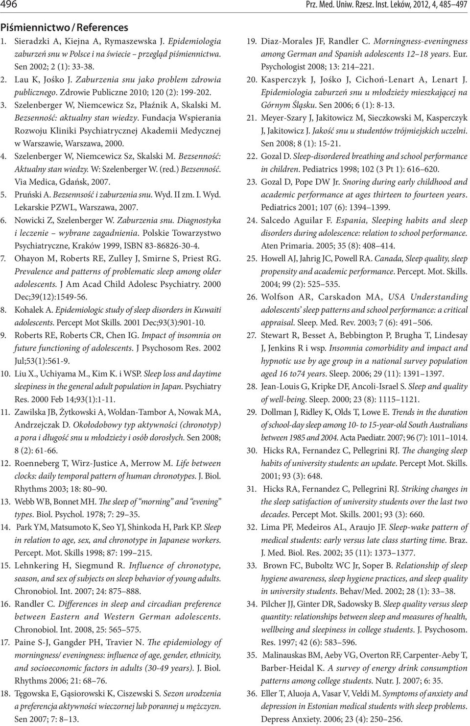 Bezsenność: aktualny stan wiedzy. Fundacja Wspierania Rozwoju Kliniki Psychiatrycznej Akademii Medycznej w Warszawie, Warszawa, 2000. 4. Szelenberger W, Niemcewicz Sz, Skalski M.