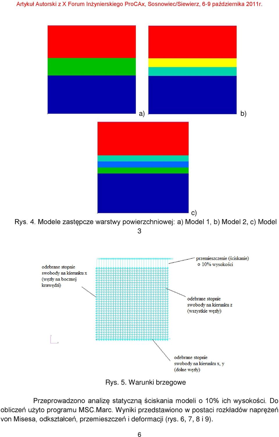 Warunki brzegowe Przeprowadzono analizę statyczną ściskania modeli o 10% ich wysokości.