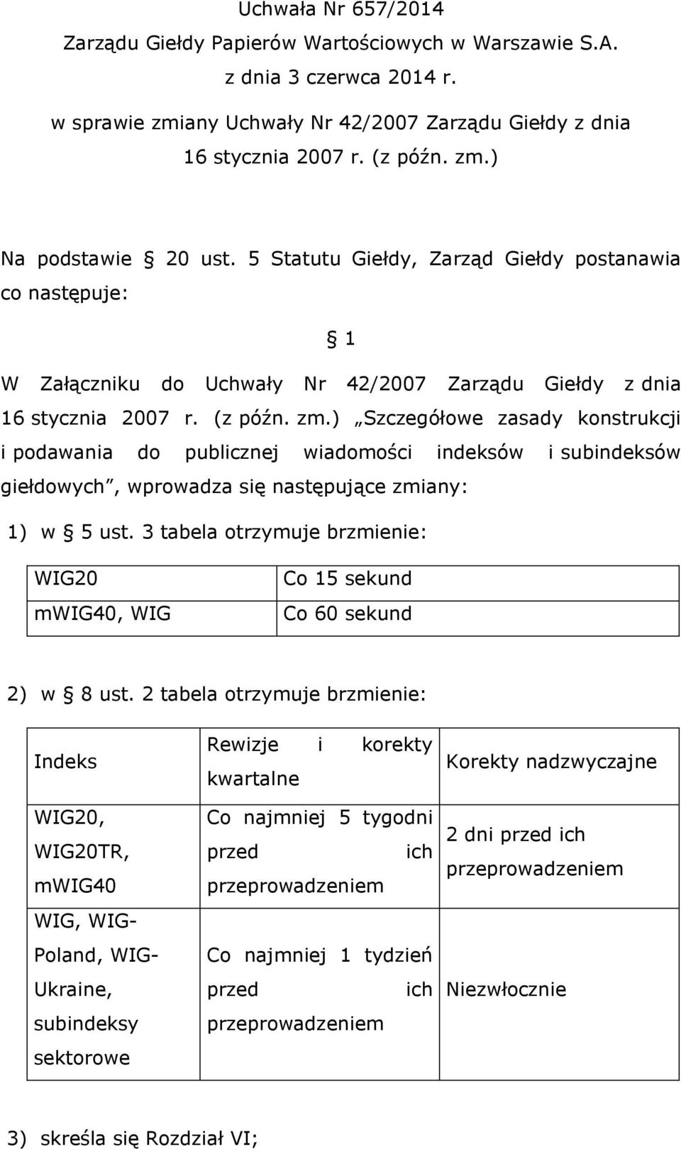 ) Szczegółowe zasady konstrukcji i podawania do publicznej wiadomości indeksów i subindeksów giełdowych, wprowadza się następujące zmiany: 1) w 5 ust.