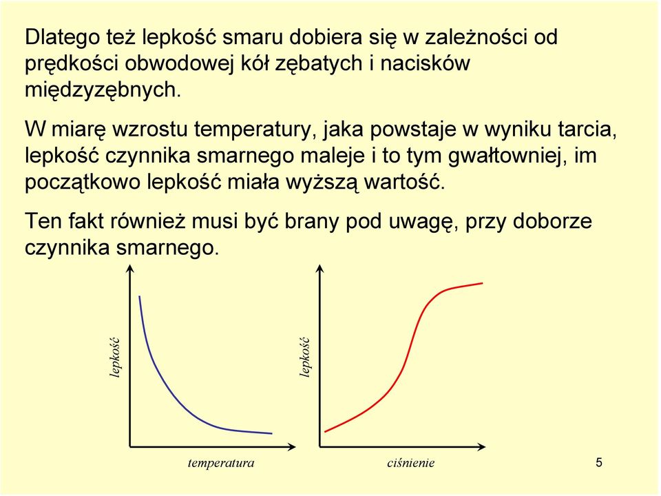 W miarę wzrostu temperatury, jaka powstaje w wyniku tarcia, lepkość czynnika smarnego maleje i