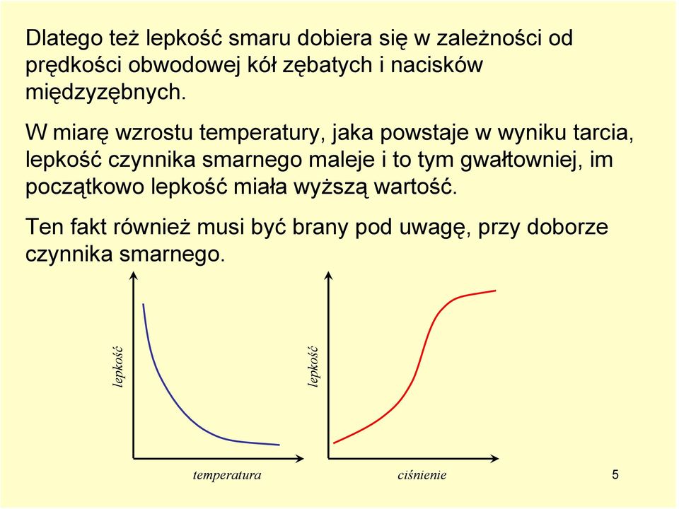 W miarę wzrostu temperatury, jaka powstaje w wyniku tarcia, lepkość czynnika smarnego maleje i