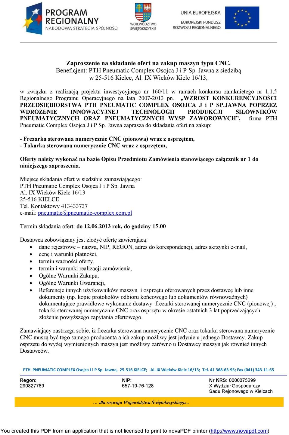 WZROST KONKURENCYJNOŚCI PRZEDSIĘBIORSTWA PTH PNEUMATIC COMPLEX OSOJCA J i P SP.