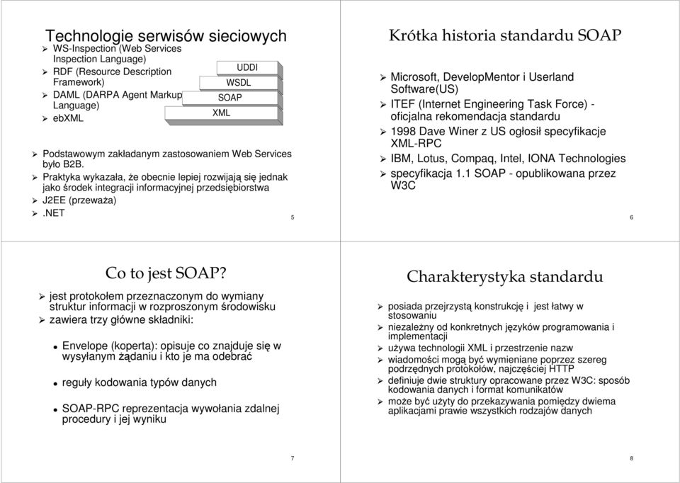 net 5 Krótka historia standardu Microsoft, DevelopMentor i Userland Software(US) ITEF (Internet Engineering Task Force) - oficjalna rekomendacja standardu 1998 Dave Winer z US ogłosił specyfikacje